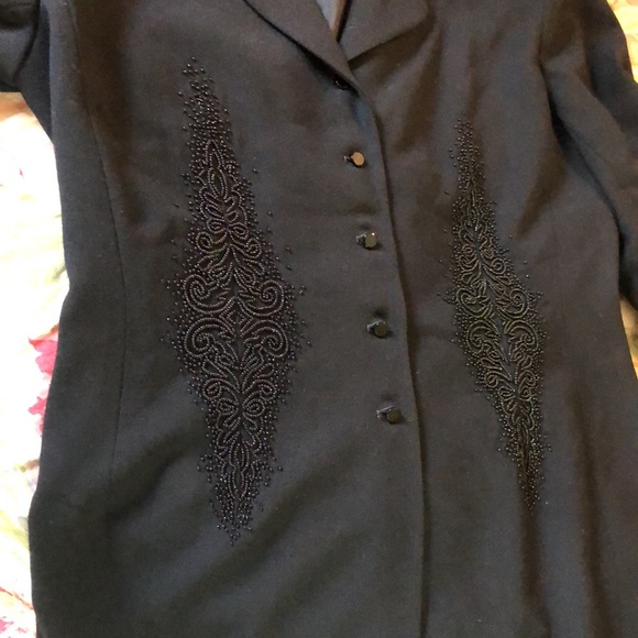 Vintage TAHARI Size 12 Intricate Beaded Scroll Front Long Blazer Laine Wool USA - Picture 5 of 16